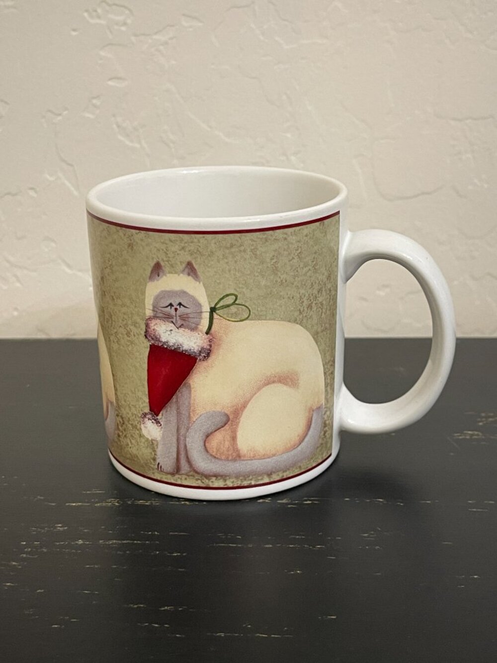 Christmas Cats Mug Cup Fiddlestix Sakura Santa Hat Kitty Holiday Stoneware